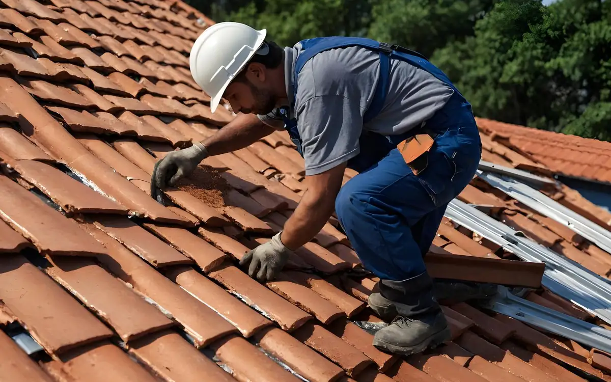 Couvreur professionnel à l'œuvre sur un toit